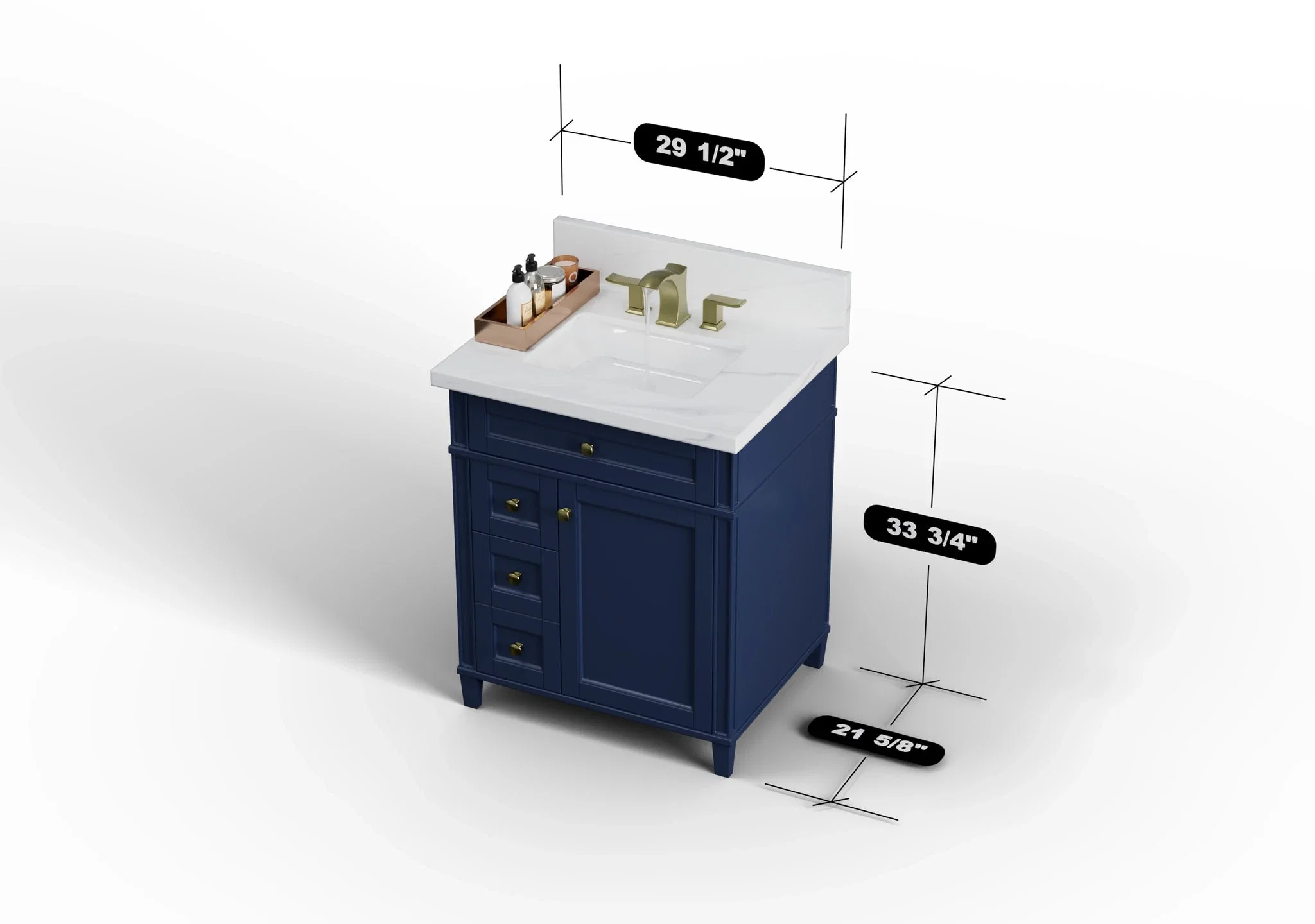 Kensington 30 inch left drawers bathroom vanity in Navy Blue, studio render