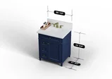 Kensington 30 inch left drawers bathroom vanity in Navy Blue, studio render