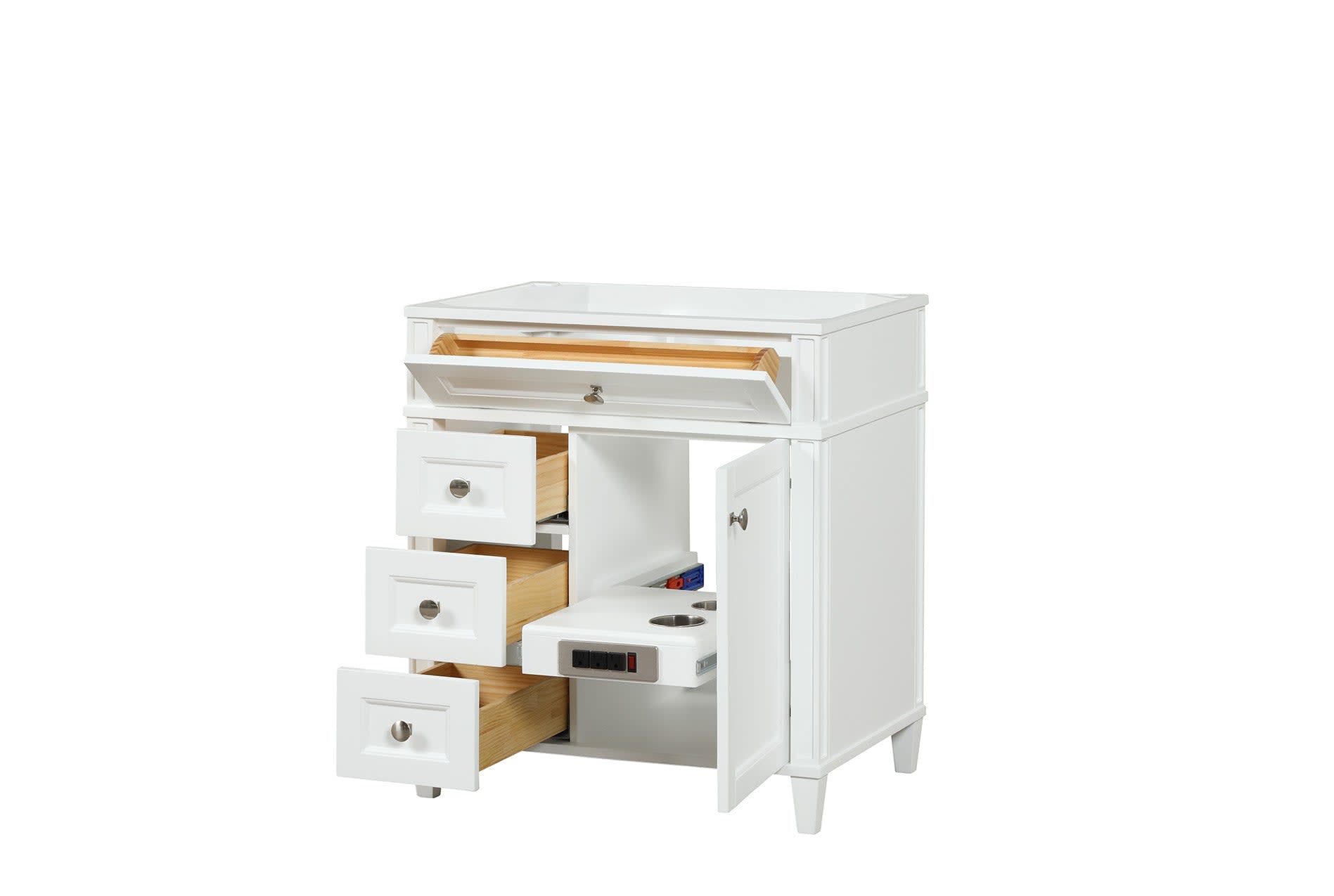 Kensington 30 inch left drawers bathroom vanity in Bright White, product view
