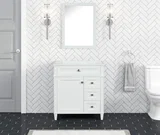 Kensington 30 inch right drawers bathroom vanity in Bright White, product view