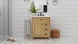Kensington 30 inch right drawers bathroom vanity in Desert Oak, studio render
