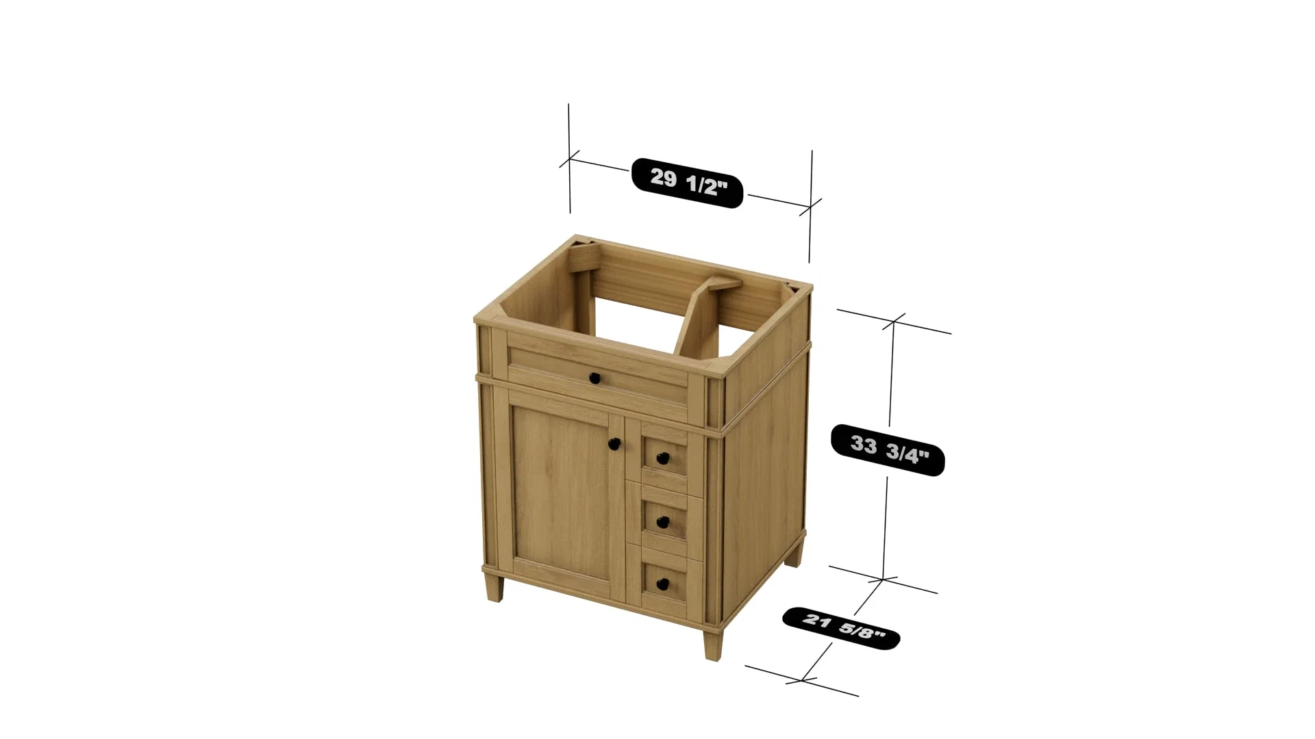Kensington 30 inch right drawers bathroom vanity in Desert Oak, studio render