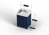 Kensington 30 inch right drawers bathroom vanity in Navy Blue, studio render