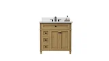 Kensington 36 inch left drawers bathroom vanity in Desert Oak, studio render