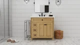 Kensington 36 inch left drawers bathroom vanity in Desert Oak, studio render