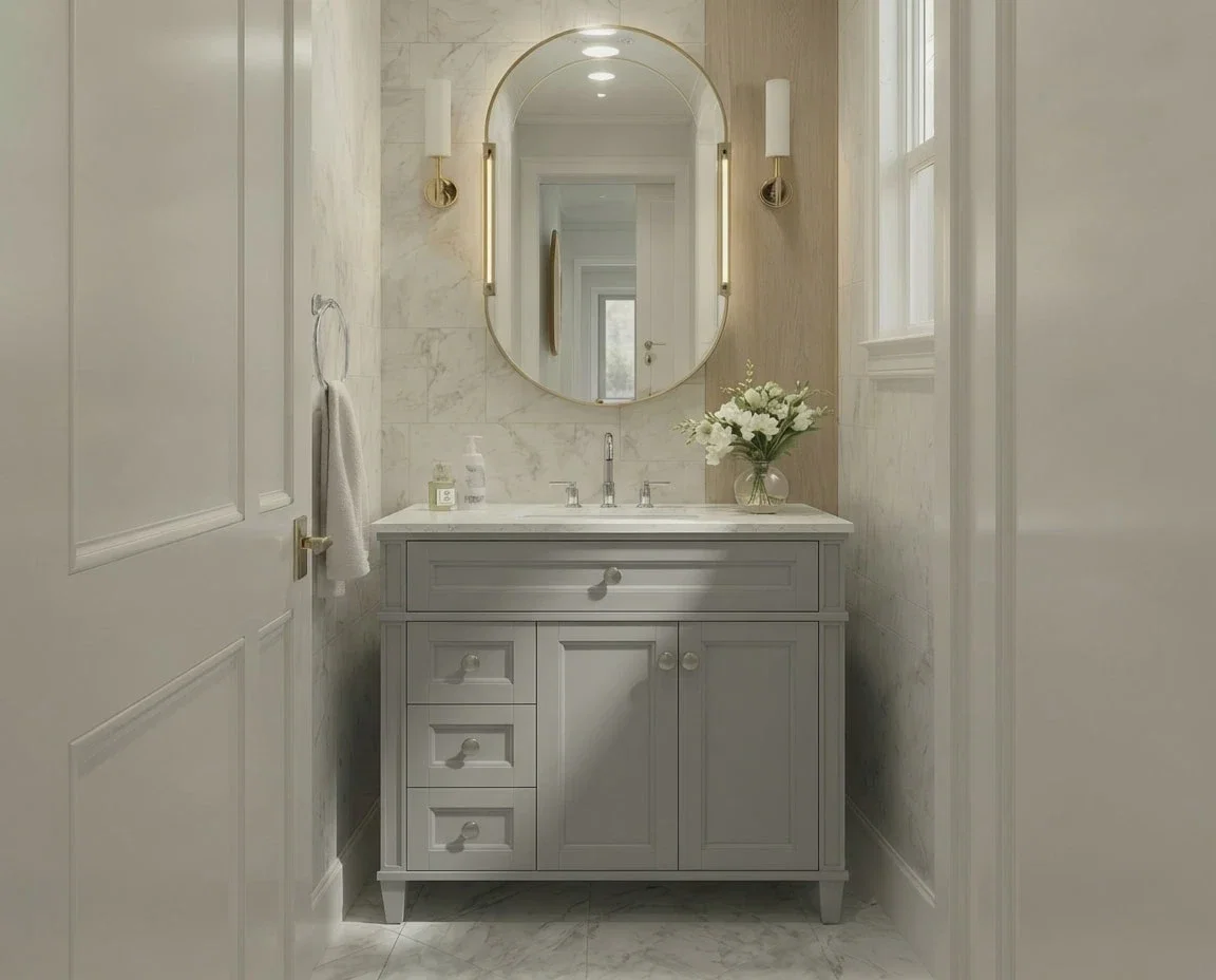 Kensington 36 inch left drawers bathroom vanity in Metal Gray, render view