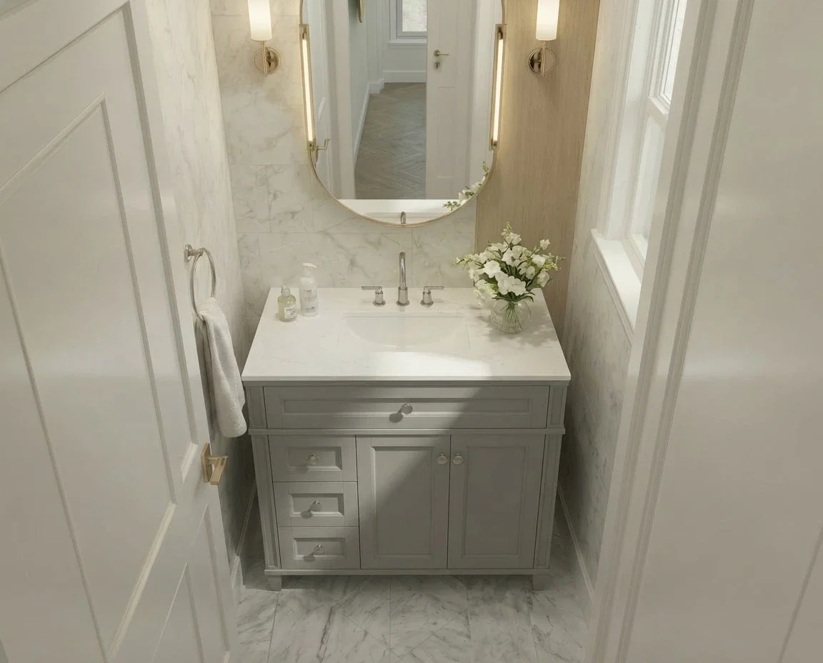 Kensington 36 inch left drawers bathroom vanity in Metal Gray, render view