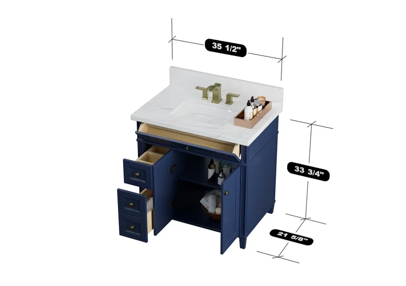 Kensington 35.5" Left Drawers Bathroom Vanity in Navy Blue