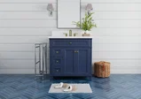 Kensington 36 inch left drawers bathroom vanity in Navy Blue, studio render