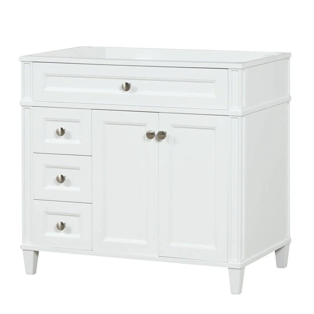 Kensington 36 inch left drawers bathroom vanity in Bright White, product view
