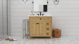 Kensington 36 inch right drawers bathroom vanity in Desert Oak, studio render