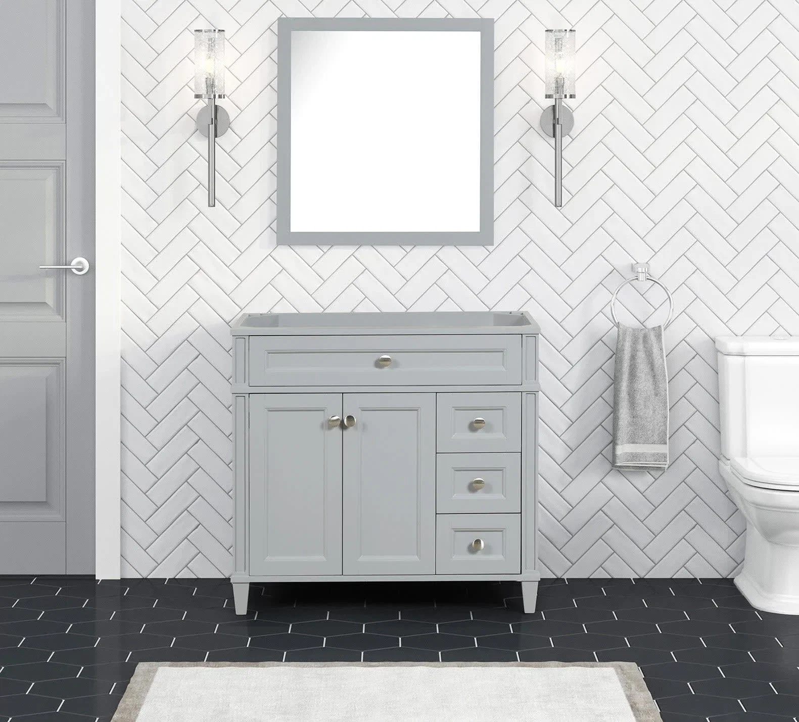 Kensington 36 inch right drawers bathroom vanity in Metal Gray, product view