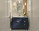 Kensington 36 inch right drawers bathroom vanity in Navy Blue, render view