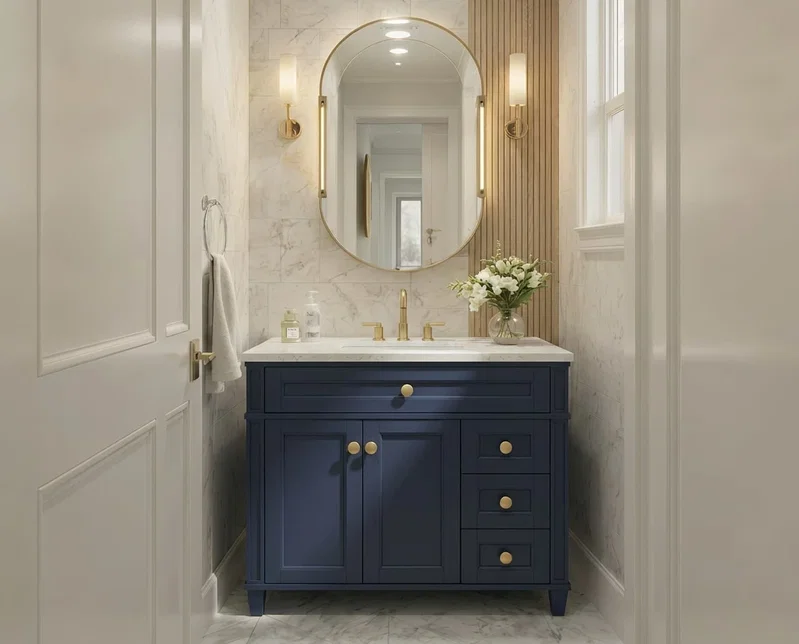 Kensington 35.5" Right Drawers Bathroom Vanity in Navy Blue