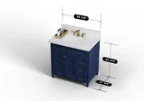 Kensington 36 inch right drawers bathroom vanity in Navy Blue, studio render