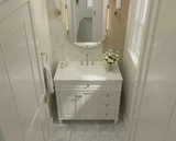 Kensington 36 inch right drawers bathroom vanity in Bright White, render view