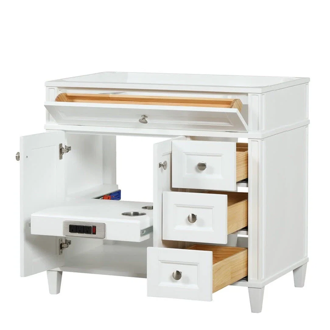 Kensington 36 inch right drawers bathroom vanity in Bright White, product view