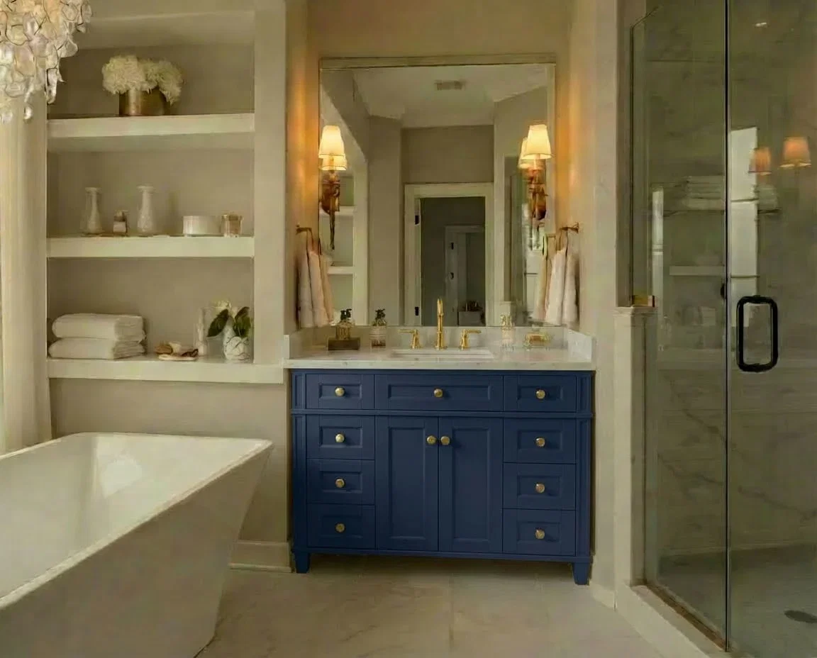 Kensington 42 inch bathroom vanity in Navy Blue, render view