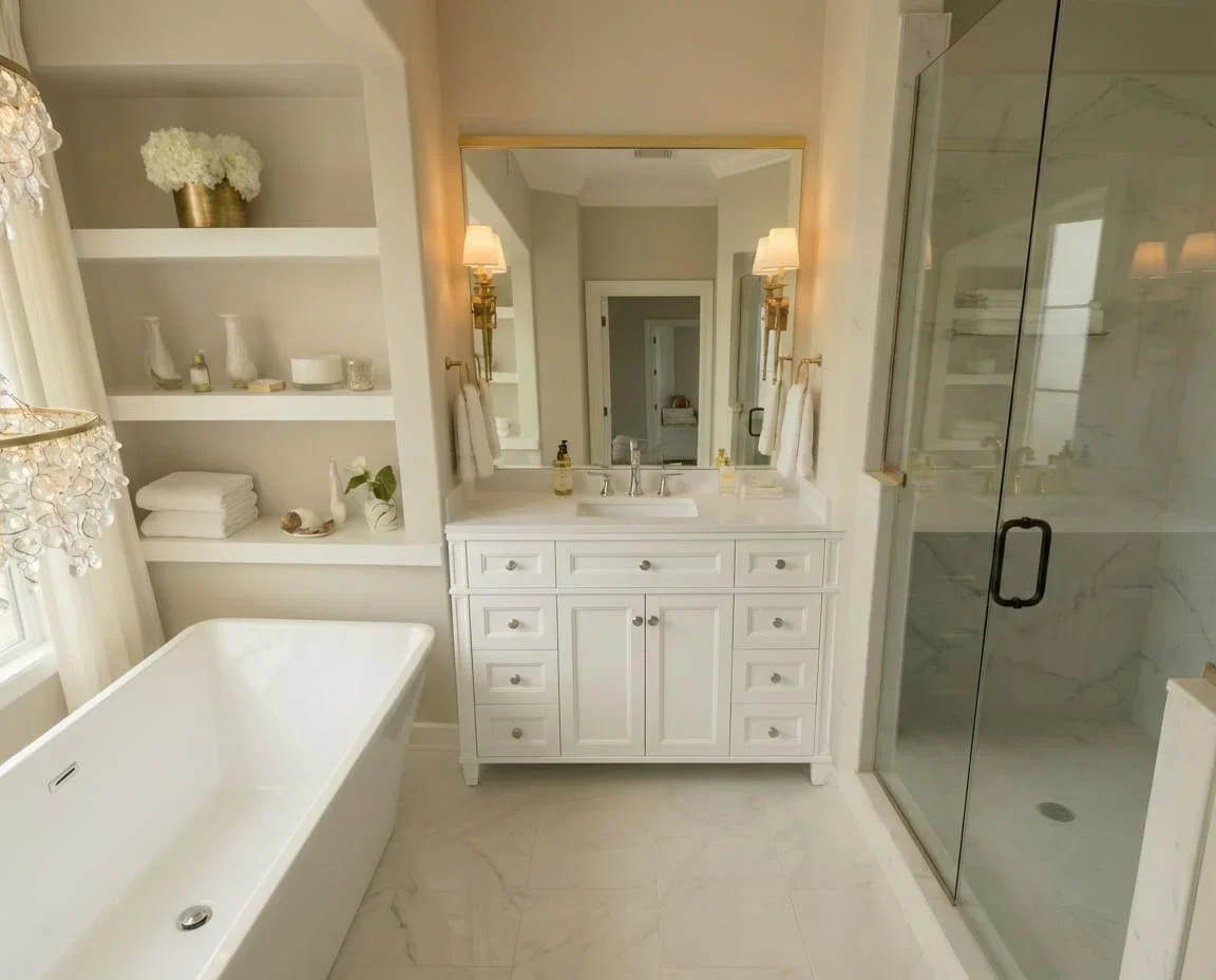 Kensington 48 inch bathroom vanity in Bright White, render view