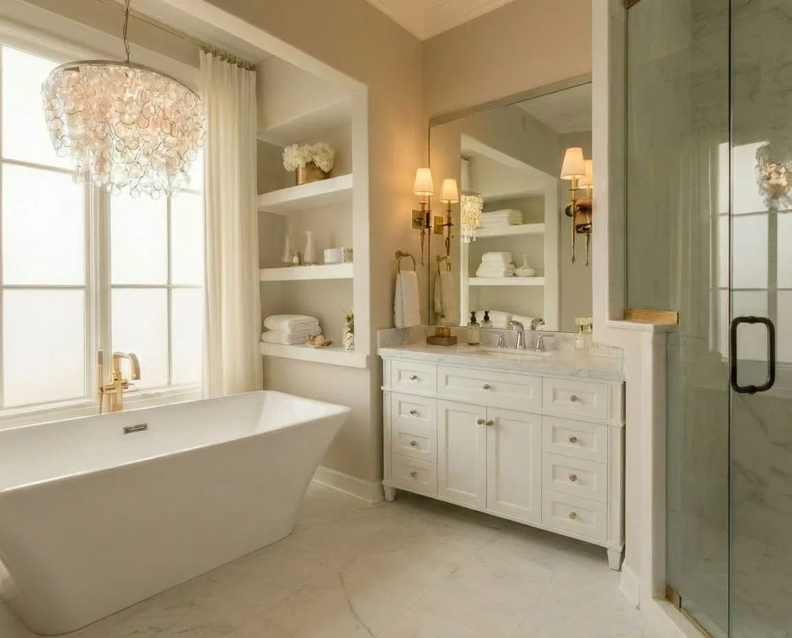 Kensington 48 inch bathroom vanity in Bright White, render view