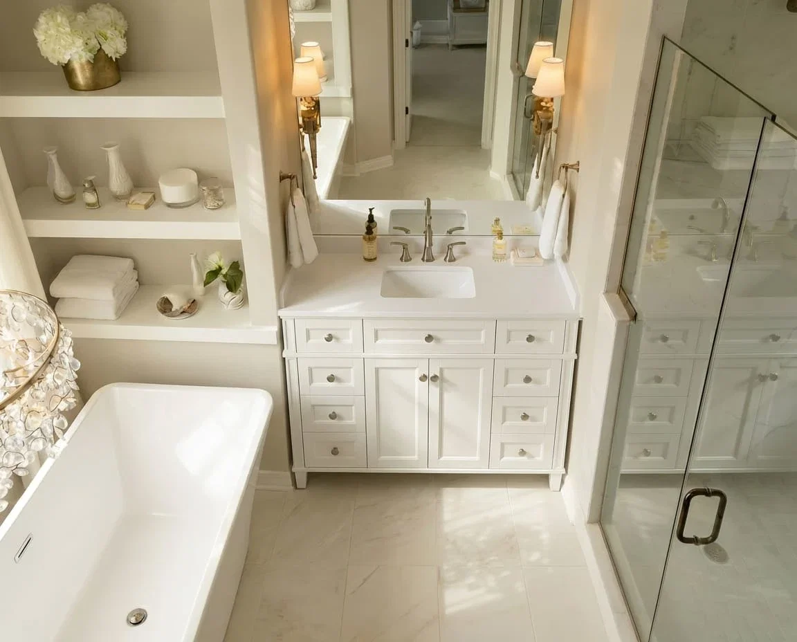 Kensington 48 inch bathroom vanity in Bright White, render view