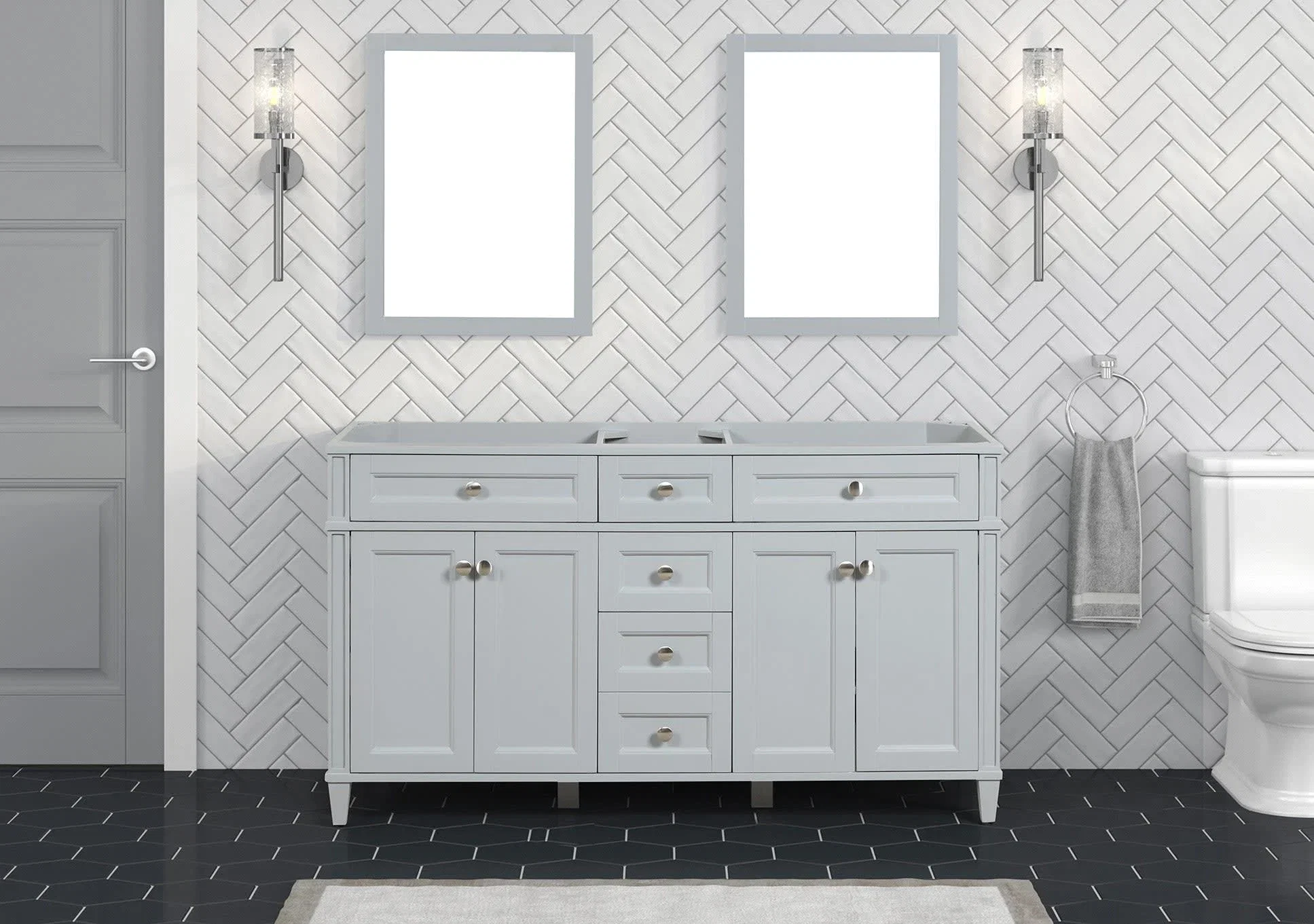 Kensington 60 inch double sink bathroom vanity in Metal Gray, product view