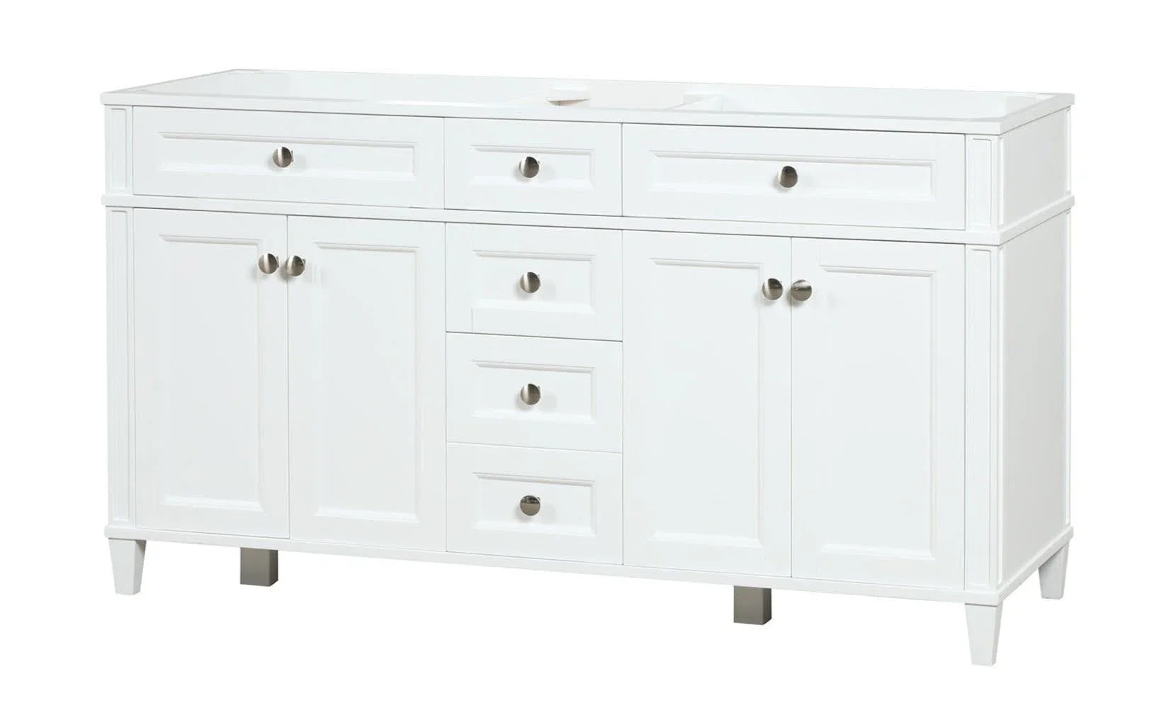 Kensington 60 inch double sink bathroom vanity in Bright White, product view
