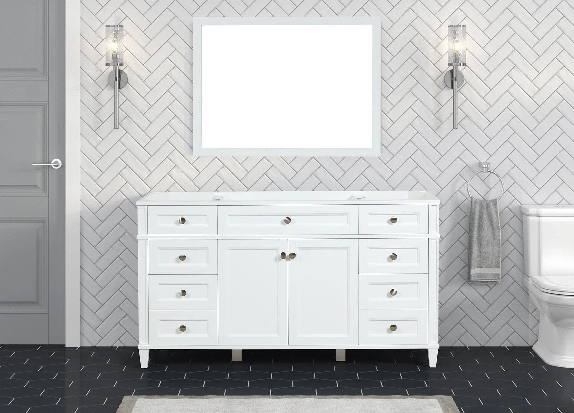 Kensington 59 inch single sink bathroom vanity in Bright White, product view