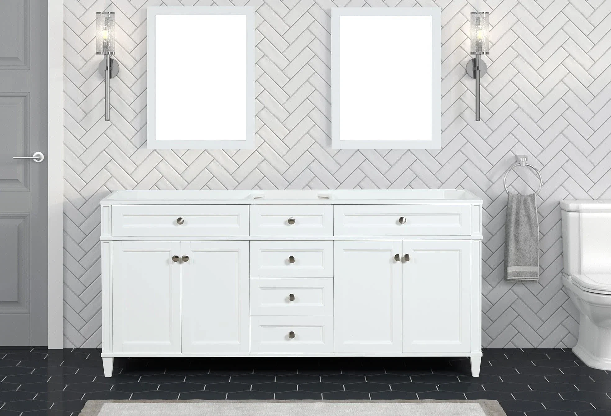 Kensington 72 inch bathroom vanity in Bright White, product view