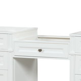 Kensington 23 inch bridge drawer in Bright White, shown between two vanities