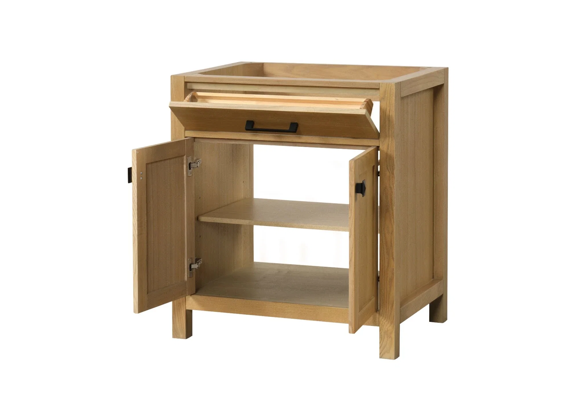 London 30 inch bathroom vanity in Desert Oak, styled in a modern bathroom