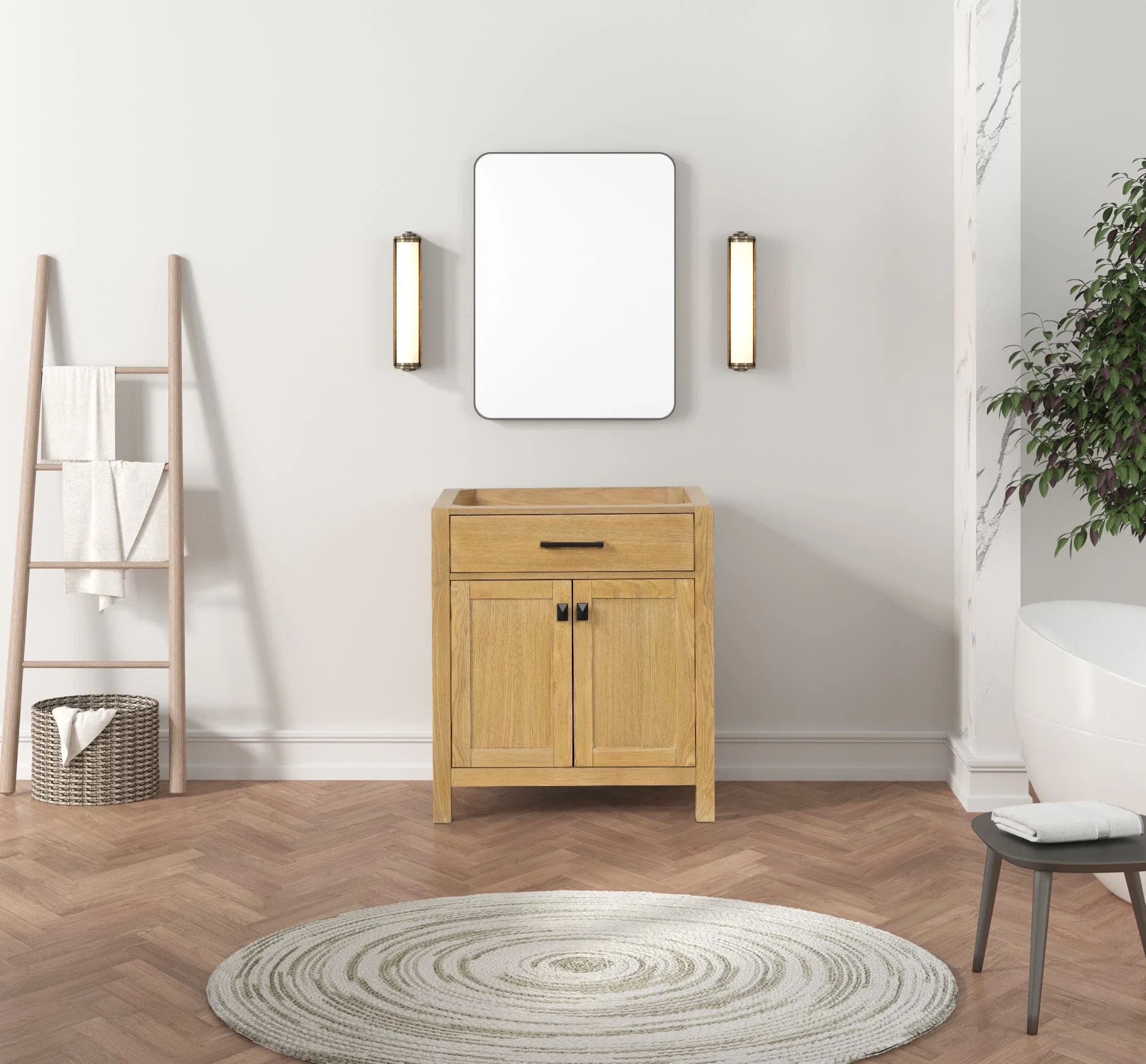 London 30 inch bathroom vanity in Desert Oak, composite view