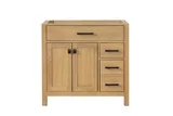 London 36 inch right drawers bathroom vanity in Desert Oak, styled in a modern bathroom