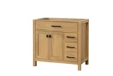 London 36 inch right drawers bathroom vanity in Desert Oak, styled in a modern bathroom