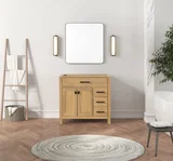 London 36 inch right drawers bathroom vanity in Desert Oak, composite view