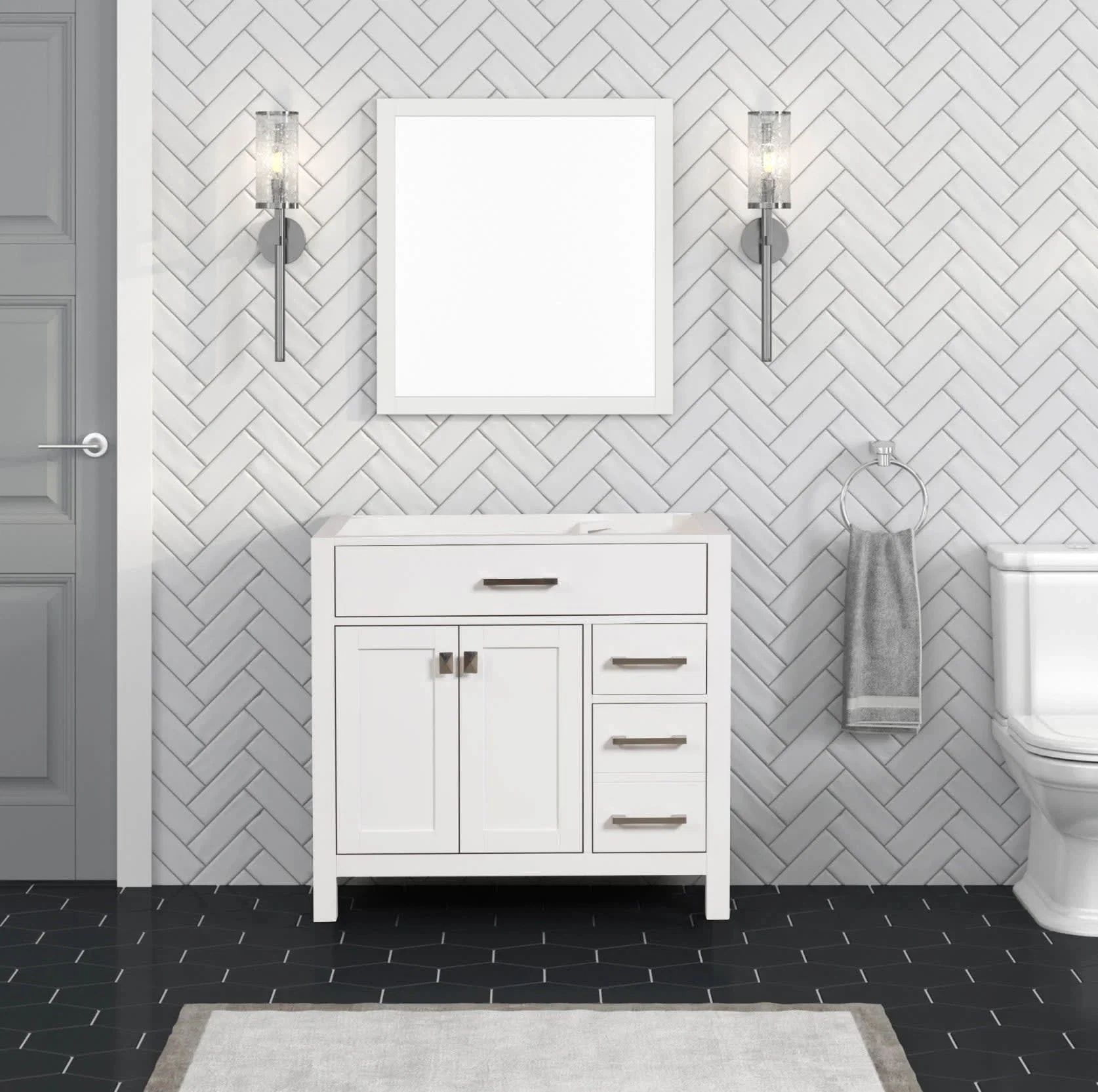 London 36 inch right drawers bathroom vanity in Bright White, product view