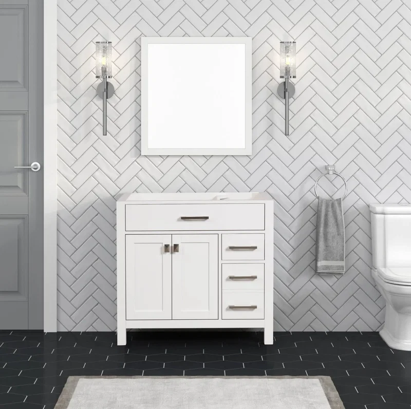 London 35.5" Right Drawers Bathroom Vanity in Bright White