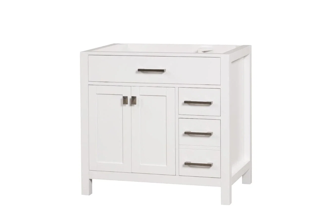 London 36 inch right drawers bathroom vanity in Bright White, product view