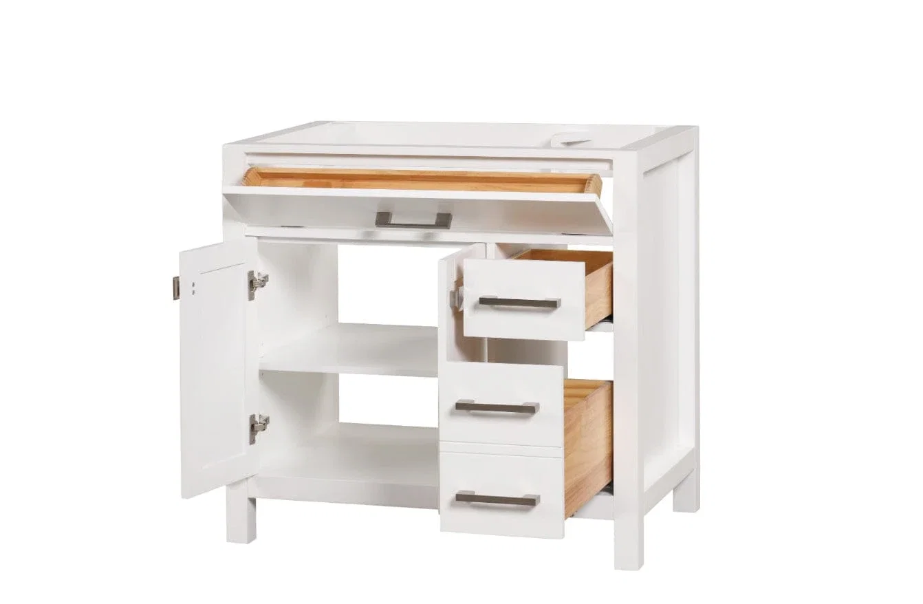London 36 inch right drawers bathroom vanity in Bright White, product view