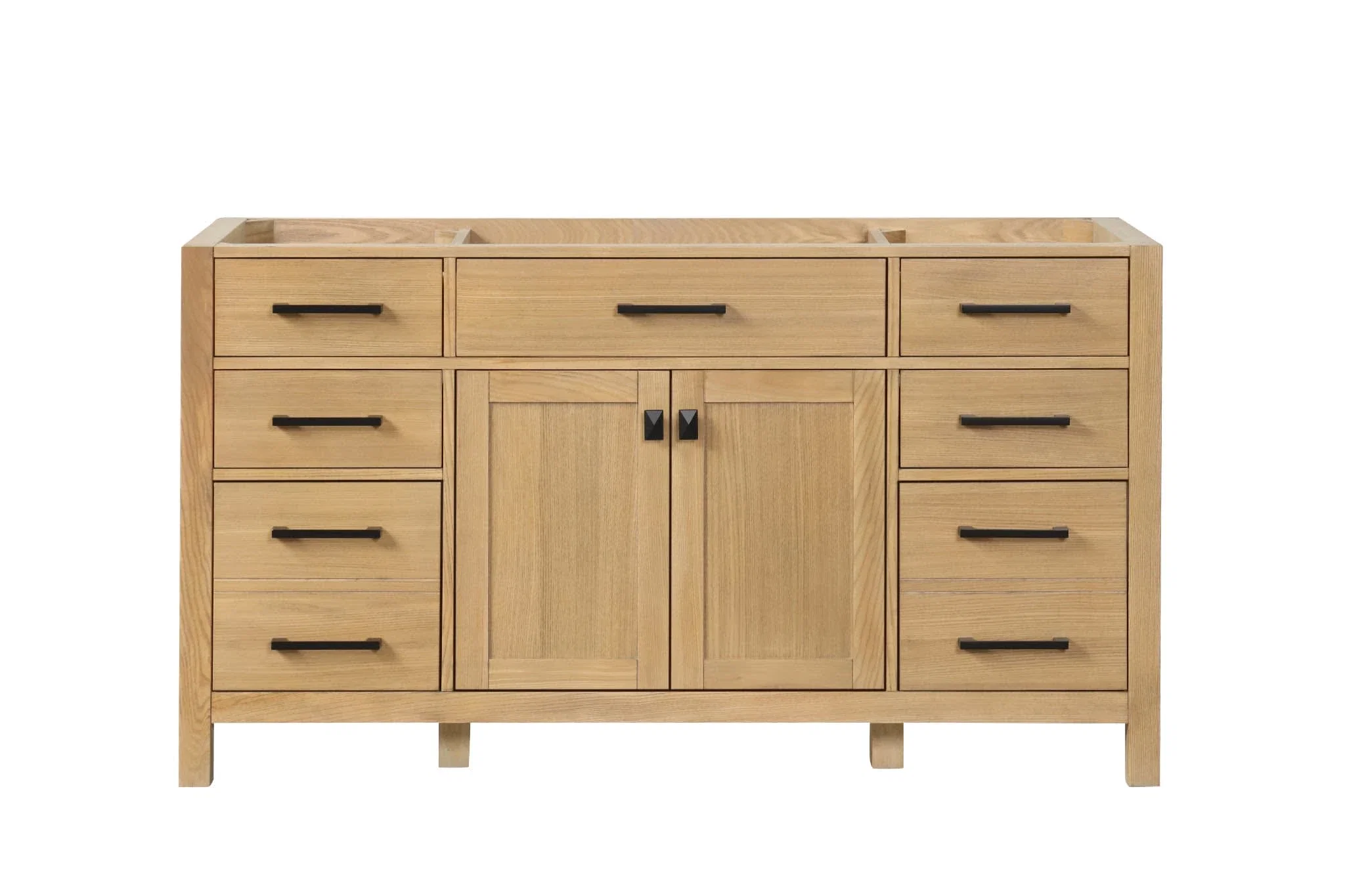 London 60 inch double sink bathroom vanity in Desert Oak, styled in a modern bathroom