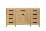 London 60 inch double sink bathroom vanity in Desert Oak, styled in a modern bathroom