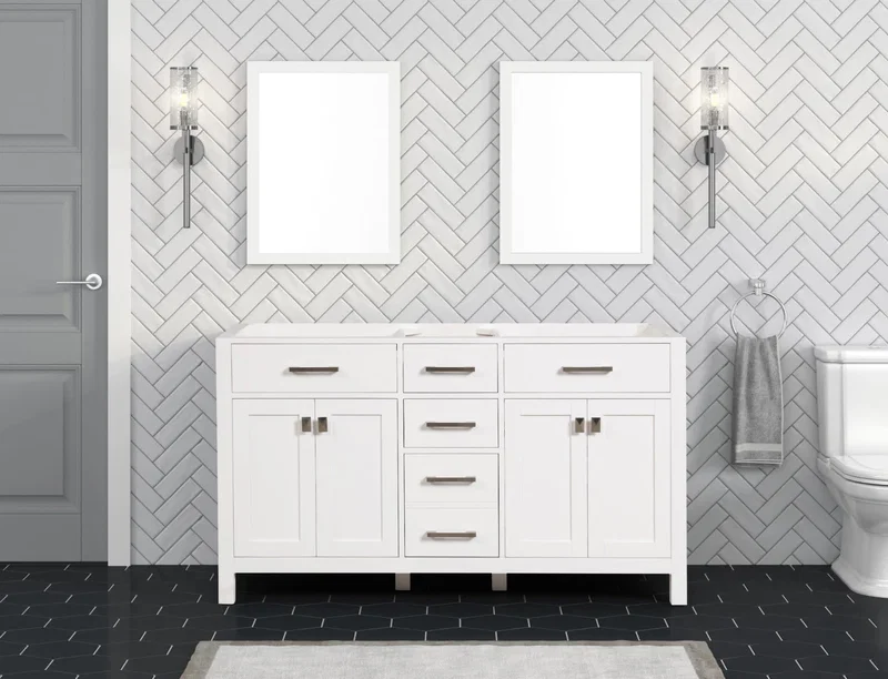 London 59.5" Double Sink Bathroom Vanity in Bright White