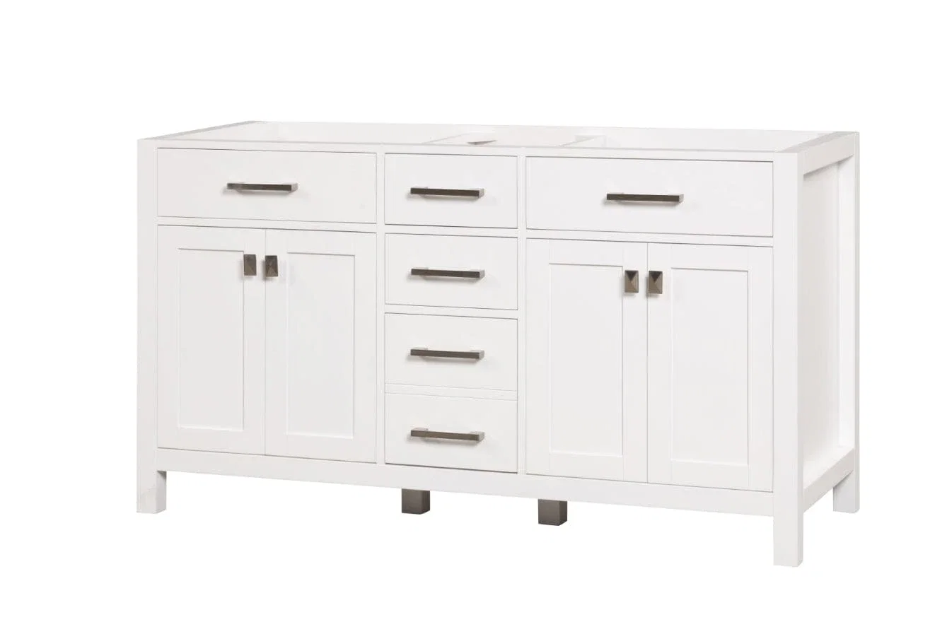 London 60 inch double sink bathroom vanity in Bright White, product view