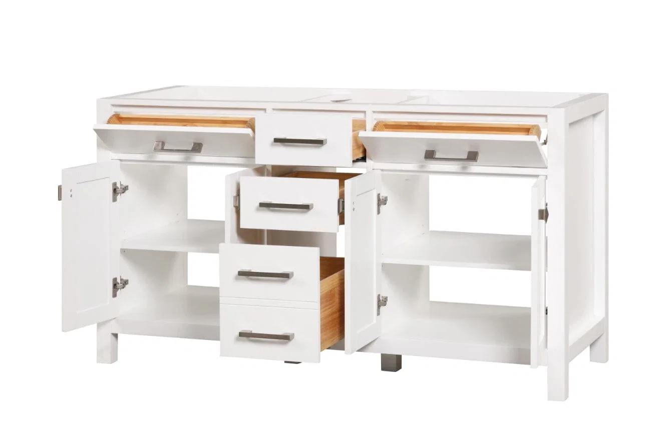 London 60 inch double sink bathroom vanity in Bright White, product view