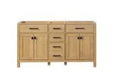 London 60 inch single sink bathroom vanity in Desert Oak, styled in a modern bathroom