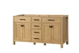 London 60 inch single sink bathroom vanity in Desert Oak, styled in a modern bathroom