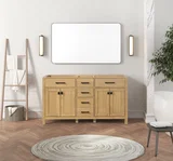 London 60 inch single sink bathroom vanity in Desert Oak, composite view