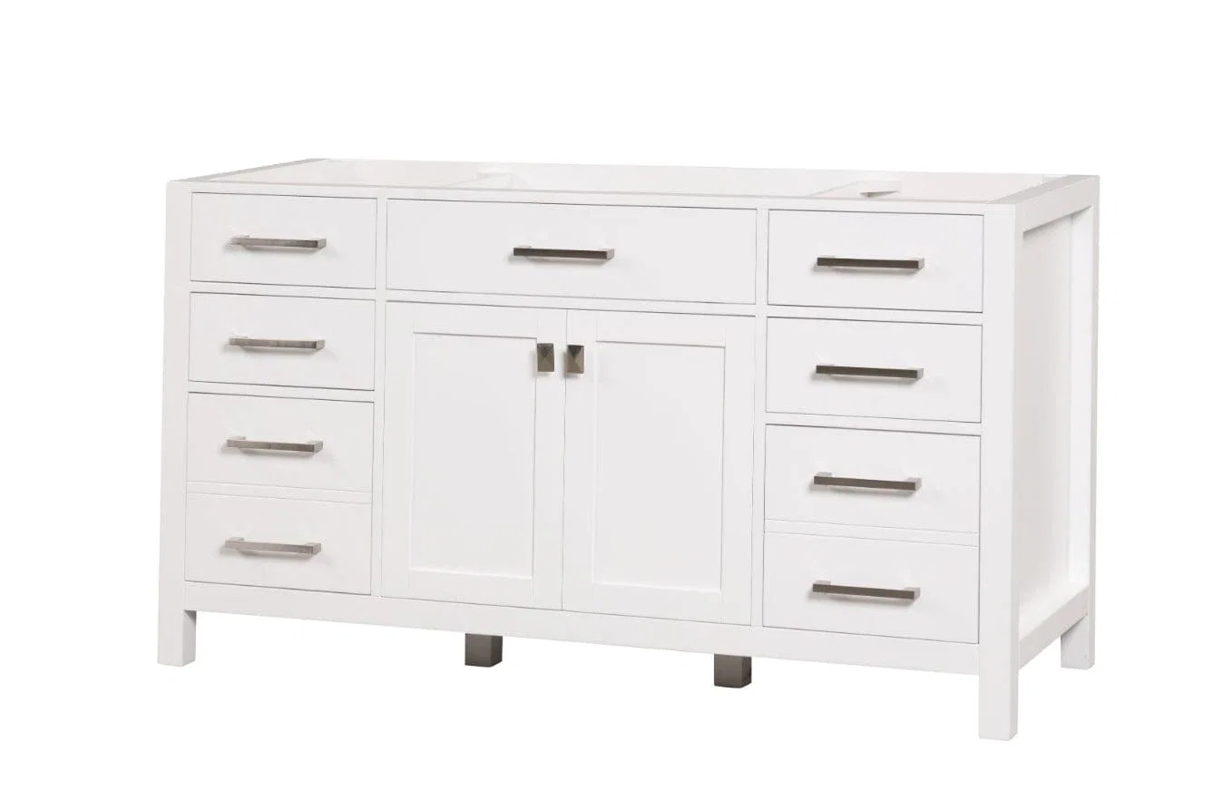 London 60 inch single sink bathroom vanity in Bright White, product view
