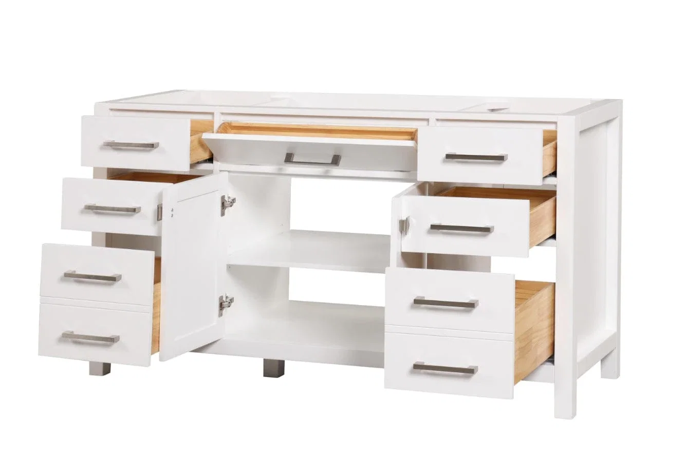 London 60 inch single sink bathroom vanity in Bright White, product view
