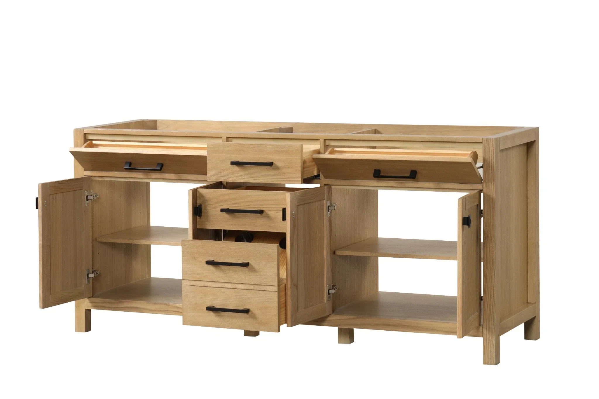 London 72 inch bathroom vanity in Desert Oak, styled in a modern bathroom